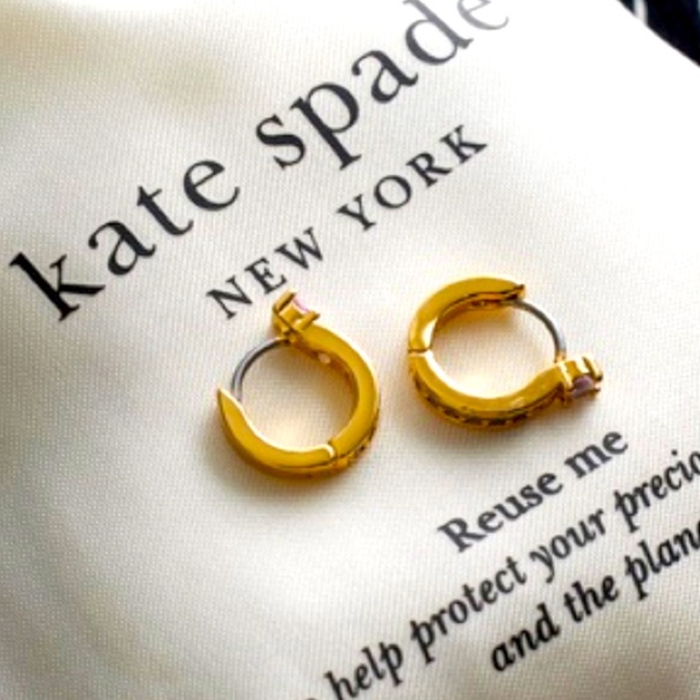 New Kate Spade old-Tone Small Cubic Zirconia & Stone Huggie Hoop Earrings - Picture 9 of 12